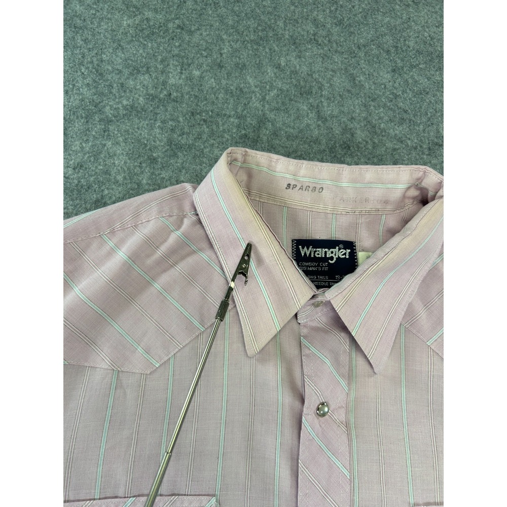 Vintage Wrangler Shirt Mens 19-35 Cowboy Cut Big Mans Fit Stripe Pearl Snap - Picture 2 of 10